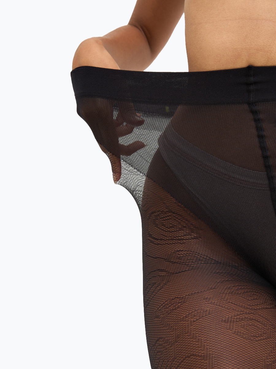 Embroidered Recycled Tights - Total-blac